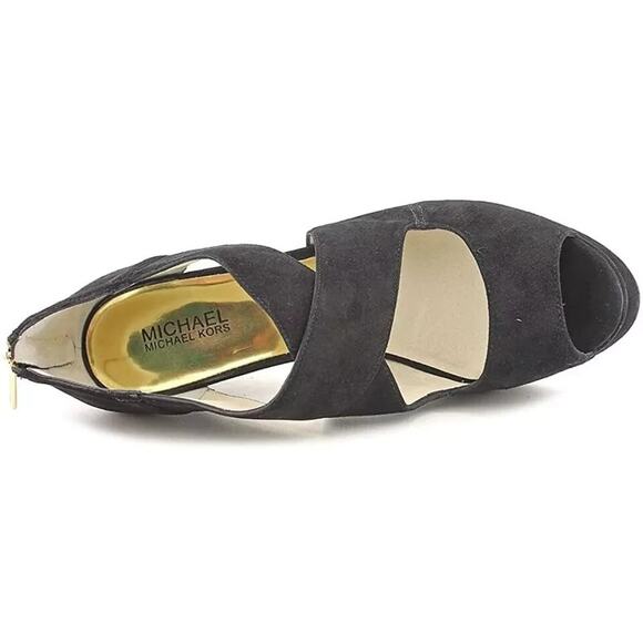 MICHAEL KORS ELENA CROSS STRAP BLACK SUEDE HEELS 8.5M- EUC -WORN ONCE! - Picture 4 of 14